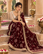 Satin Silk Party Wear Saree With Unstitched Blouse(Maroon)