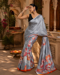 Japan Satin Printed Saree With Unstitched Blouse(Grey)