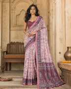 Silk Blend Jacquard Weaving Zari Border Saree With Unstitched Blouse(Wine)