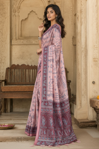 Silk Blend Jacquard Weaving Zari Border Saree With Unstitched Blouse(Wine)