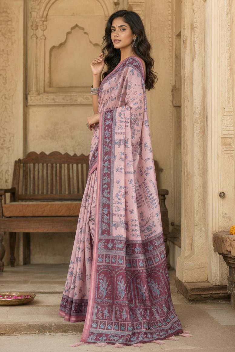 Silk Blend Jacquard Weaving Zari Border Saree With Unstitched Blouse(Wine)