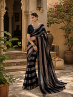 Satin Silk Saree With Unstitched Blouse(Black)