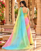 Georgette Lehriya Design Saree With Unstitched Saree(Multicolor)