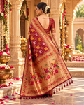 Pure Patola Paithani Silk Golden Zari Border Saree With Unstitched Blouse(Red)