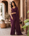 Pure Georgette Handwork Saree With Unstitched Blouse(Wine)