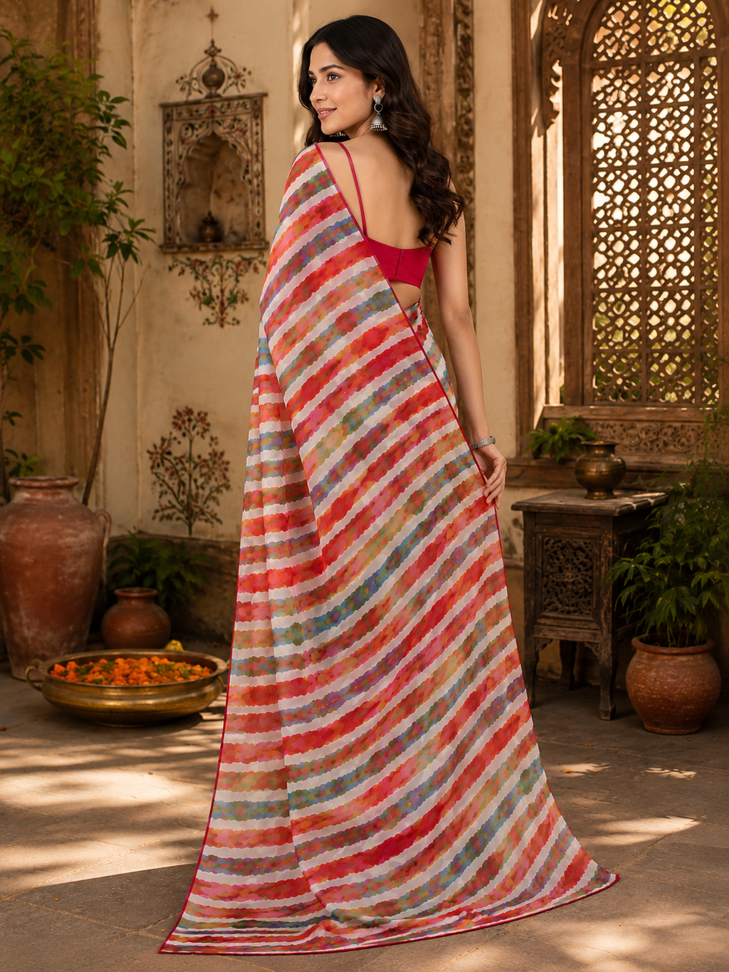 Soft Georgette Party Wear Saree With Unstitched Blouse(Multicolor)