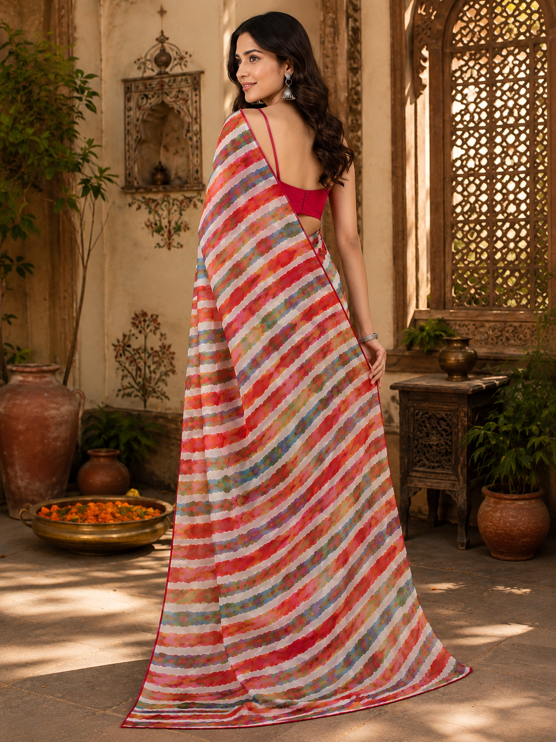 Soft Georgette Party Wear Saree With Unstitched Blouse(Multicolor)