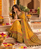 Patola Silk Rich Zari Work Saree With Unstitched Blouse(Yellow)