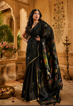 Silk Handloom Weaving Saree With Unstitched Blouse(Black)