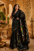 Silk Handloom Weaving Saree With Unstitched Blouse(Black)