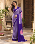 Satin Silk Ajrakh Printed Saree With Unstitched Blouse(Purple)