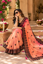Crush Silk Embroidery Sequin Work Saree With Unstitched Blouse(Orange)