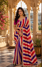 Load image into Gallery viewer, Soft Chinon Lehriye  Silk Saree With Unstitched Blouse(Red)
