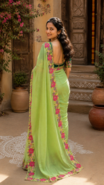 Load image into Gallery viewer, Star Georgette Heavy Work Saree With Unstitched Blouse(Green)
