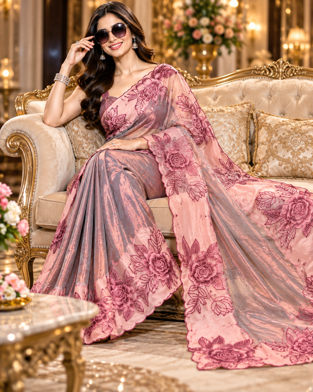 Primium Space Silk Thread Lace Border Scalp Saree with Unstitched Blouse(Violet)