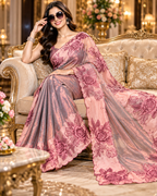 Primium Space Silk Thread Lace Border Scalp Saree with Unstitched Blouse(Violet)