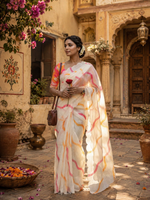Load image into Gallery viewer, Linen Digital Printed Saree With Unstitched Blouse(White)
