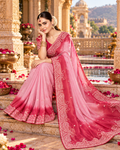 Pure Tissue Silk Handprint Saree With Unstitched Blouse(Pink)