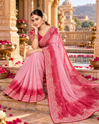 Pure Tissue Silk Handprint Saree With Unstitched Blouse(Pink)