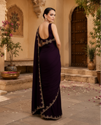 Soft Elegant Georgette Satin Saree With Unstitched Blouse(Wine)