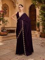 Soft Elegant Georgette Satin Saree With Unstitched Blouse(Wine)