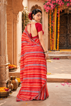 Premium Georgette Bandhani Work Saree With Unstitched Blouse(Red)