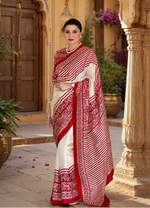 Load image into Gallery viewer, Premium Satin Silk Printed Saree With Unstitched Blouse(Red)
