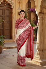 Load image into Gallery viewer, Premium Satin Silk Printed Saree With Unstitched Blouse(Red)
