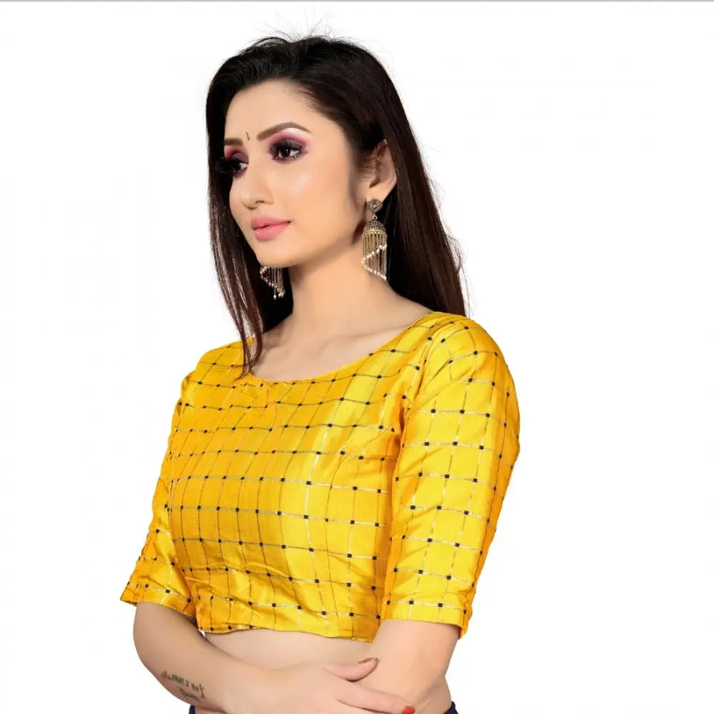 Women's Brocade, Inner-Cotton Full Stitched Padded Blouse (Yellow ) Kashvii