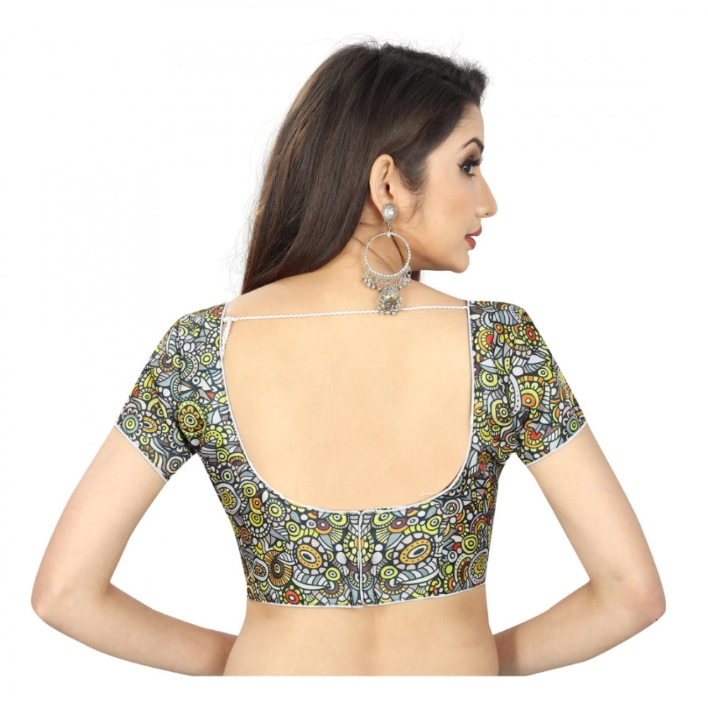 Women's Satin Silk, Inner-Cotton Full Stitched Padded Blouse (Black) Kashvii