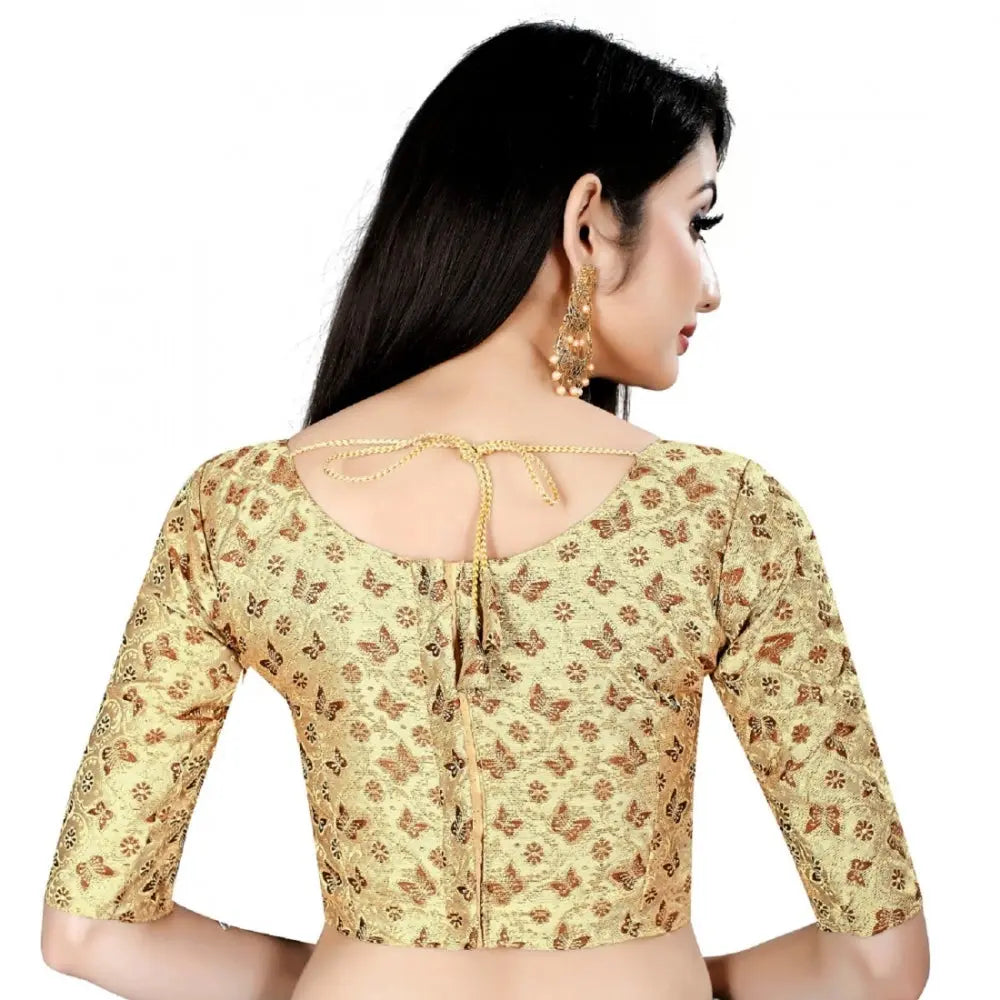 Women's Brocade, Inner-Cotton Full Stitched Padded Blouse (Chiku cofee) Kashvii