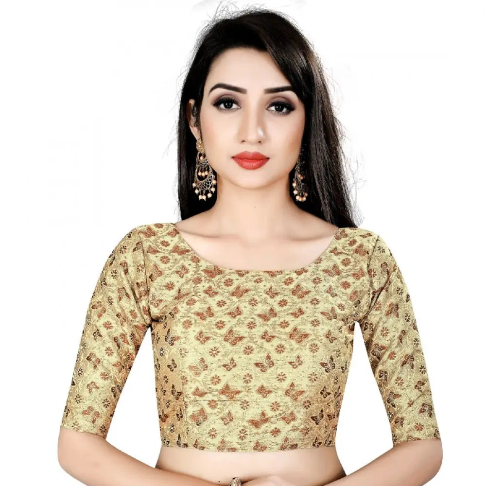 Women's Brocade, Inner-Cotton Full Stitched Padded Blouse (Chiku cofee) Kashvii