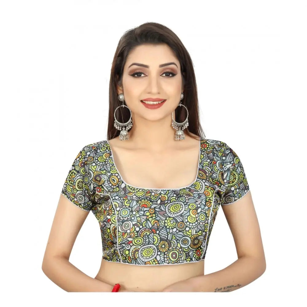 Women's Satin Silk, Inner-Cotton Full Stitched Padded Blouse (Black) Kashvii