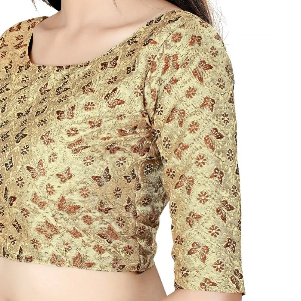 Women's Brocade, Inner-Cotton Full Stitched Padded Blouse (Chiku cofee) Kashvii