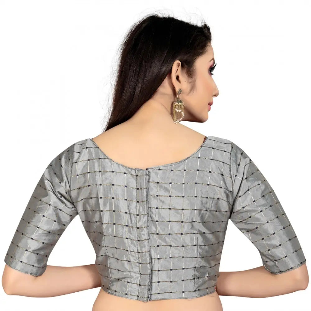 Women's Brocade, Inner-Cotton Full Stitched Padded Blouse (Light Gray ) Kashvii