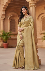 Load image into Gallery viewer, Women's Banarasi Silk Saree (Cream, 5-6mtrs)
