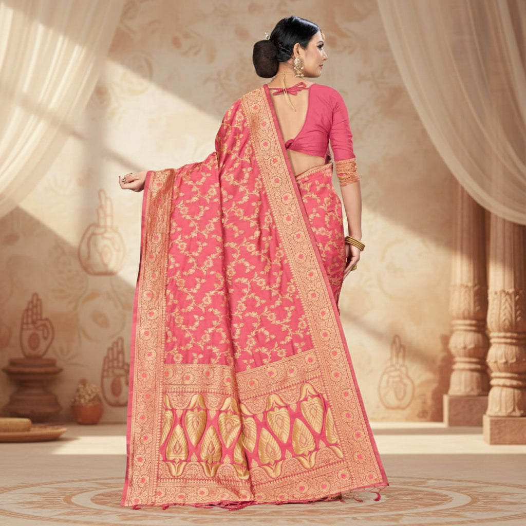 Women's Banarasi Silk Saree (Peach, 5-6mtrs) Kashvii