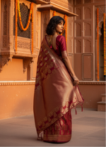 Load image into Gallery viewer, Women's Banarasi Silk Saree (Red, 5-6mtrs)
