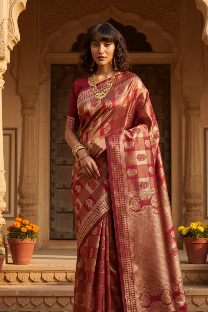 Women's Banarasi Silk Saree (Red, 5-6mtrs)