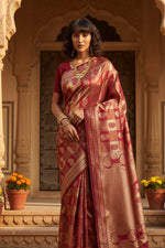 Load image into Gallery viewer, Women's Banarasi Silk Saree (Red, 5-6mtrs)
