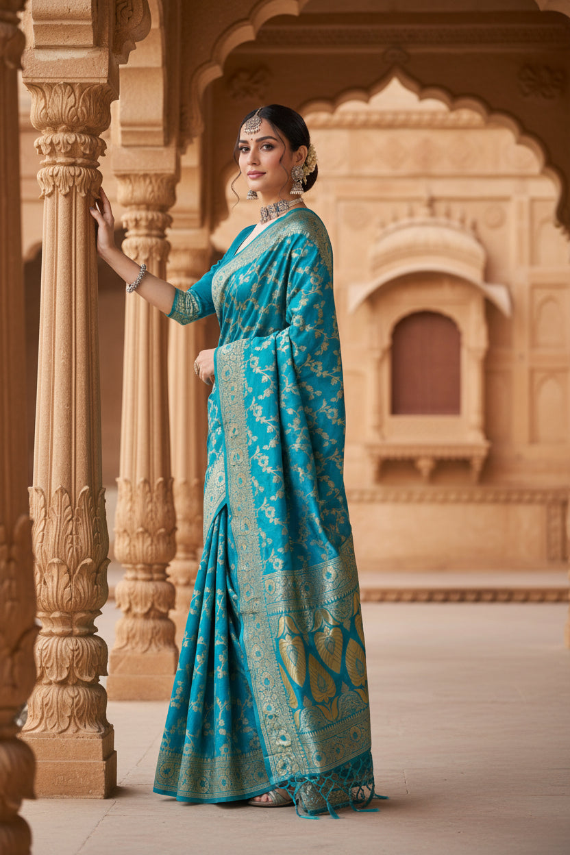 Women's Banarasi Silk Saree (Sky blue, 5-6mtrs) Kashvii