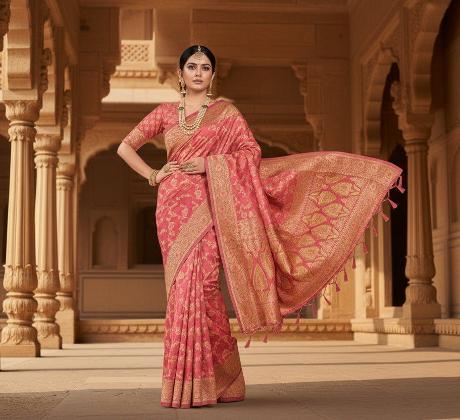 Women's banarasi silk saree (peach, 5 6mtrs) kashvii