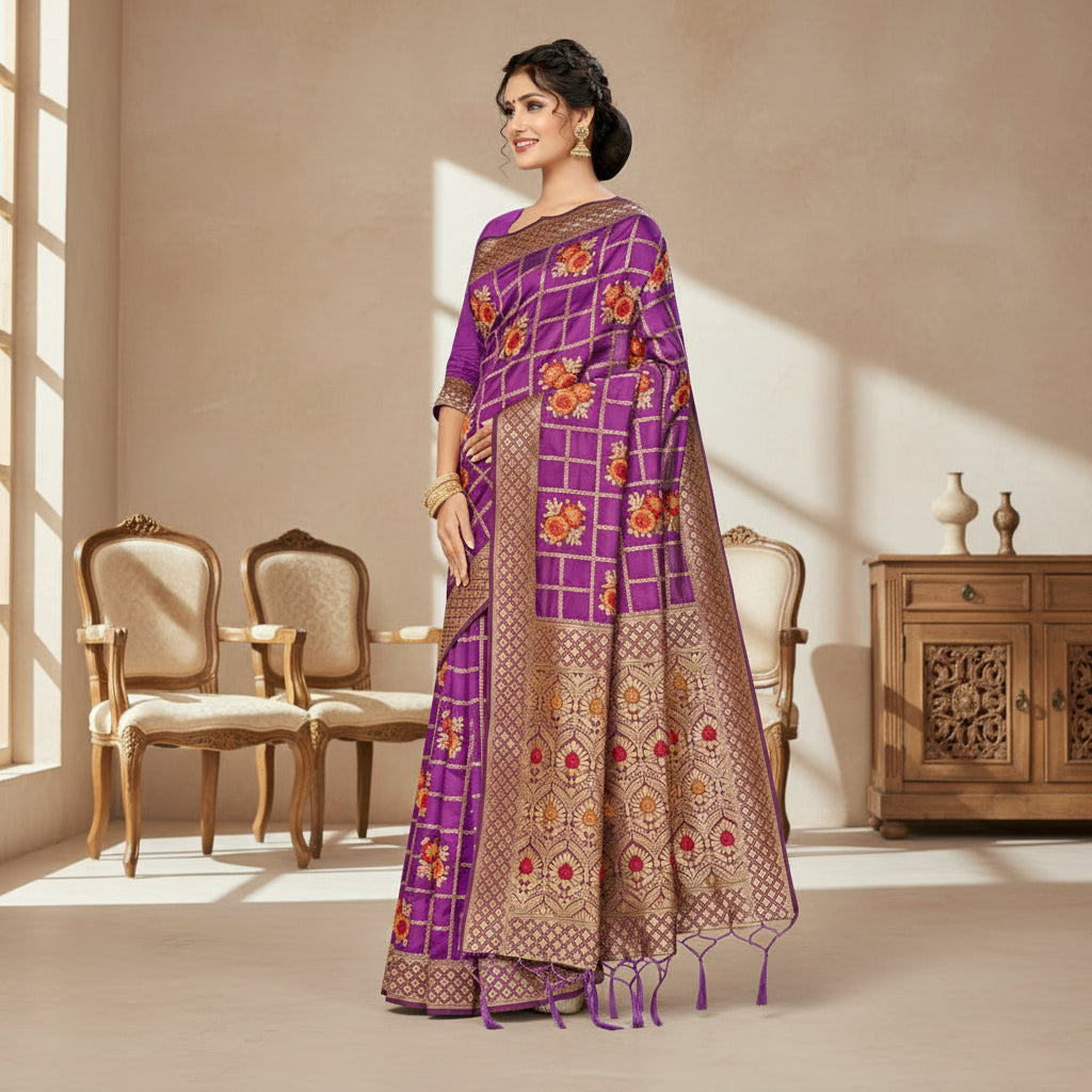 Women's Banarasi Silk Saree (Purple, 5-6mtrs) Kashvii