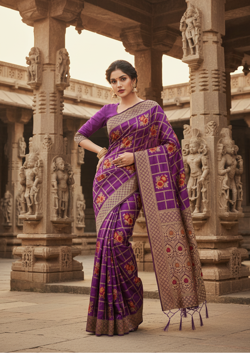 Women's Banarasi Silk Saree (Purple, 5-6mtrs) Kashvii