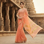 Load image into Gallery viewer, Women's Kota Doria Cotton Saree With Blouse (Peach,6-3 Mtrs) Kashvii

