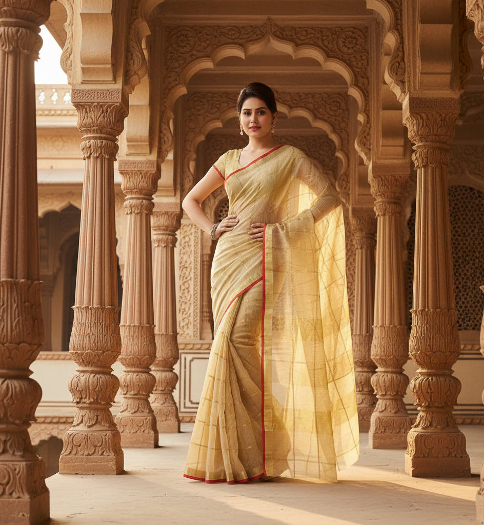 Women's kota doria cotton saree with blouse (chikoo,6 3 mtrs) kashvii