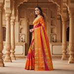 Load image into Gallery viewer, Women's Kota Doria Cotton Saree With Blouse (Orange,6-3 Mtrs) Kashvii
