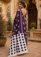 Soft Pure Cotton Printed Saree With Unstitched Blouse(Wine)