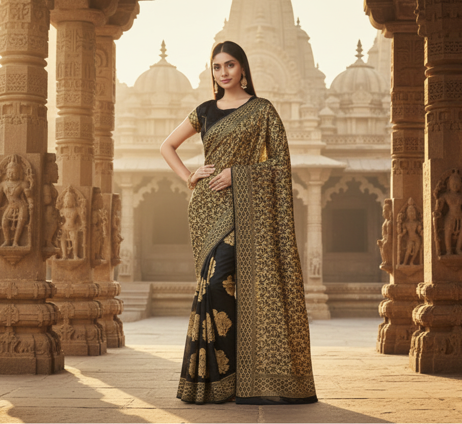 Women's Banarasi Silk Saree (Black,5-6 Mtrs) Kashvii