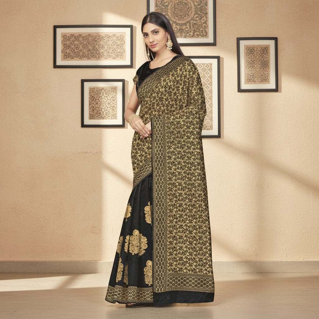 Women's Banarasi Silk Saree (Black,5-6 Mtrs) Kashvii